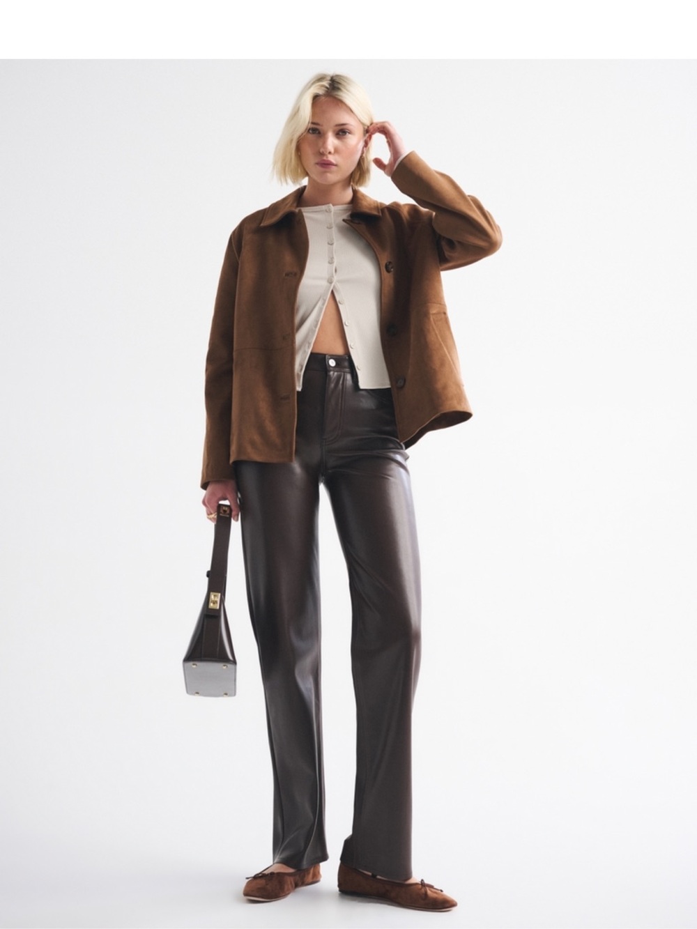 Abercrombie & Fitch Dark Brown Faux Leather Straight-Leg pants